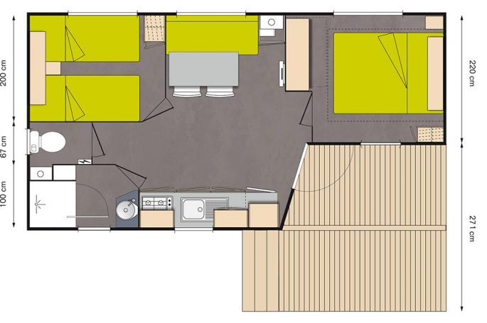 Plan du Mobil-home Confort 2 chambres